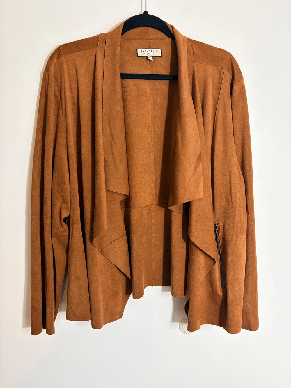 bagatelle Suede Draped Jacket in Chestnut Brown